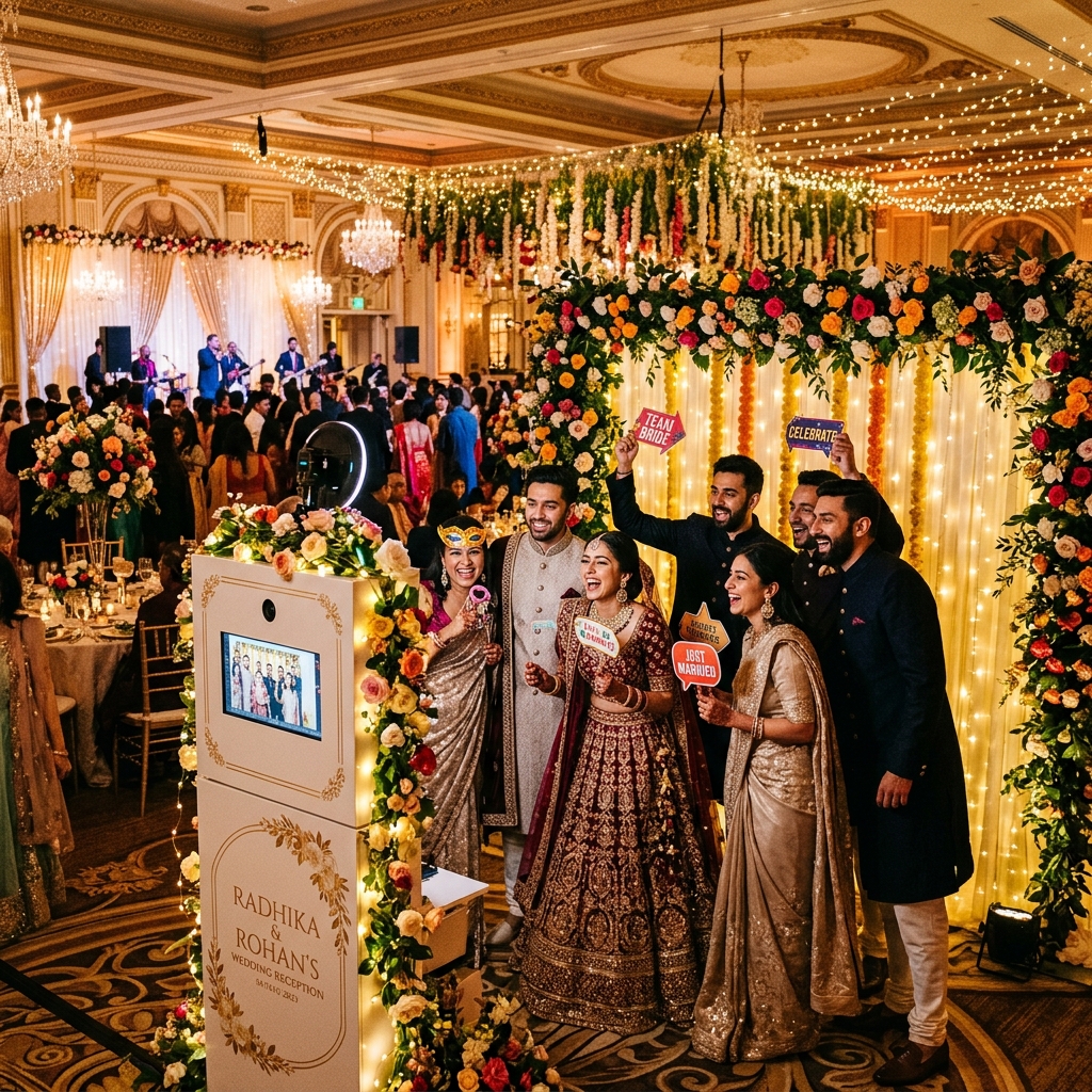 Indian wedding celebration with Photo Booth Wala setup